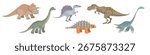 Set of cartoon flat modern style dinosaurs. Triceratops, Brachiosaurus, Spinosaurus, Ankylosaurus, Tyrannosaurus rex, Plesiosaurus. Jurrasic age animals collection. Vector illustrations.