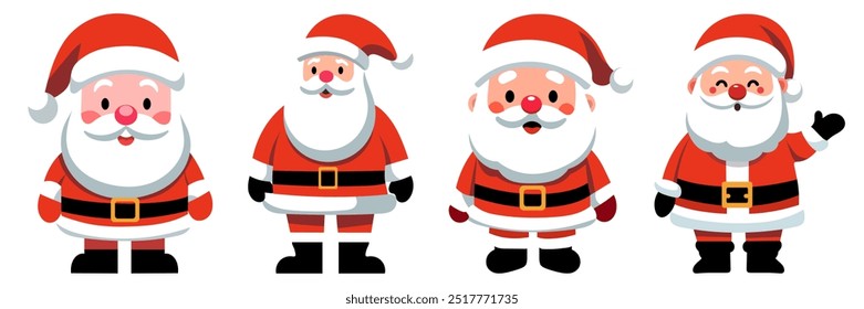 Set cartoon flat Smiling Santa standing. Vector illustration.