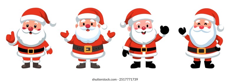 Set cartoon flat Smiling Santa standing. Vector illustration.