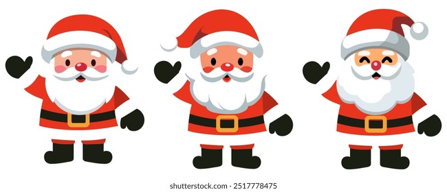Set cartoon flat Smiling Santa standing. Vector illustration.