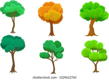 Set Of Cartoon Flat Vector Detailed Drawn Plants