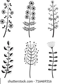 Set of cartoon flowers isolated on white. Vector