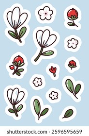 set with cartoon flowers, vector illustration for stickers