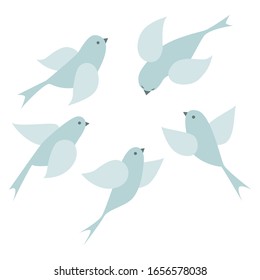 Set Of Cartoon Flying Birds Isolated On White Background. vector illustration.