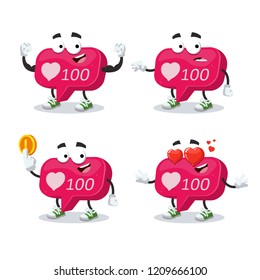 set of cartoon follower like Icon of social media notification, 100 likes character mascot on white background