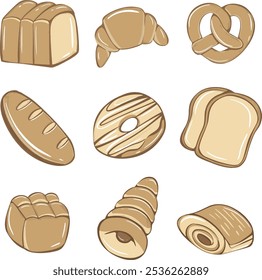 Set of cartoon food bread