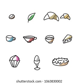 Set of cartoon food, hand drawn breakfast set.