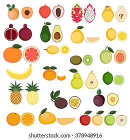 Set of cartoon food icons. Fresh fruits.