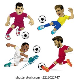 Set Cartoon Football Player in Various Pose