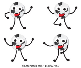 Set of cartoon football soccer character different poses