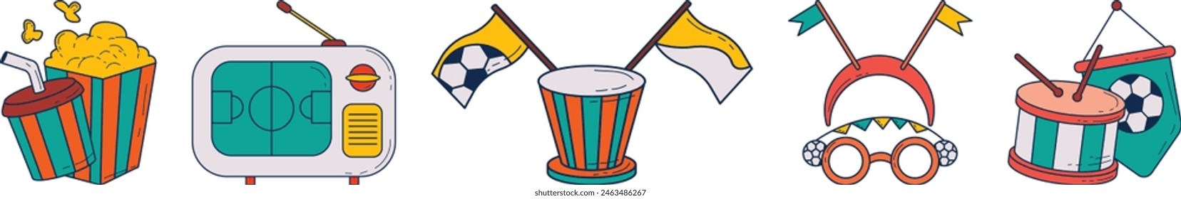 Set of Cartoon Football Supporter Stuff Illustrations