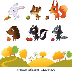 Set of cartoon forest animals