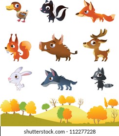 Set of cartoon forest animals