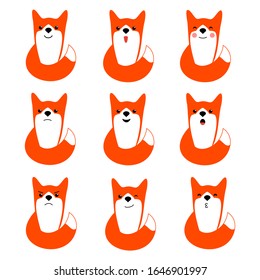 Set of cartoon foxes. Vector illustration.