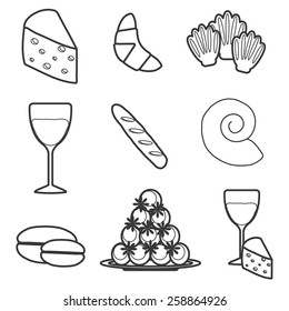 Set of cartoon french food objects for your design 