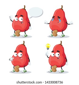 set of cartoon fresh cashew fruit character mascot on white background