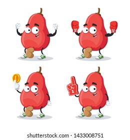 set of cartoon fresh cashew fruit character mascot on white background