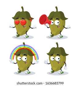 set of cartoon fresh green jojoba fruit character mascot on white background