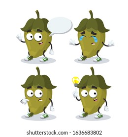 set of cartoon fresh green jojoba fruit character mascot on white background