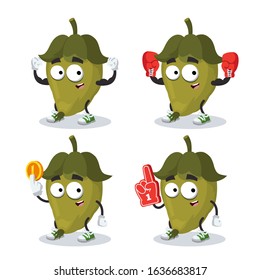 set of cartoon fresh green jojoba fruit character mascot on white background