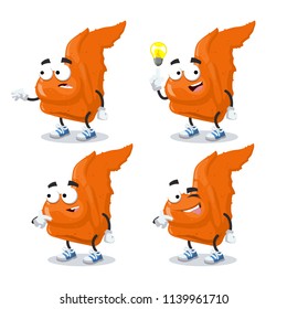 set of cartoon fried chicken wings mascot on white background