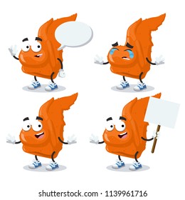 set of cartoon fried chicken wings mascot on white background