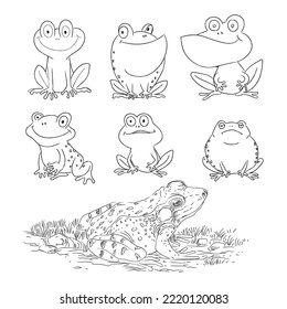 Set of cartoon frog hand drawing icon character vector illustration.