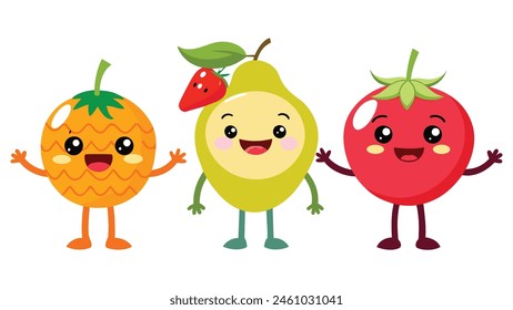 Set of cartoon fruit with arms and legs