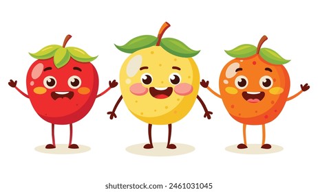 Set of cartoon fruit with arms and legs