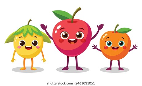 Set of cartoon fruit with arms and legs