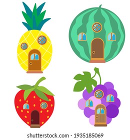 Set of cartoon fruit house. Vector art illustration.