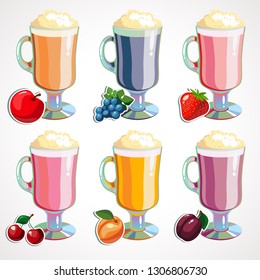Set Cartoon fruit milkshakes. Vector illustration