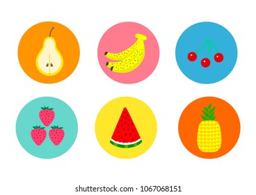 Set of cartoon fruit stickers. Vector illustration