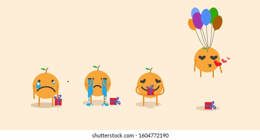 set of cartoon fruit vectors about love and sadness. as well as a Valentine's Day cartoon