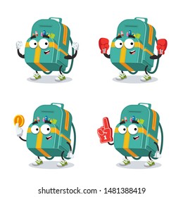 set of cartoon full kids school backpack character mascot on white background