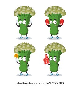set of cartoon fungal spore character mascot on white background