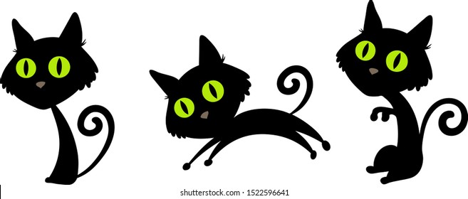Set of cartoon funny black cats isolated on a white background. Vector illustration.