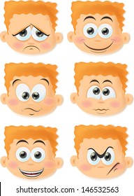 Set of cartoon funny boys with emotions 
