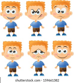 Set of cartoon funny boys with emotions 