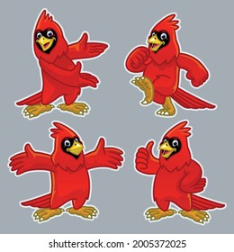 set cartoon of funny cardinal bird