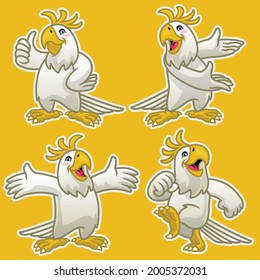 set cartoon of funny cockatoo parrot bird