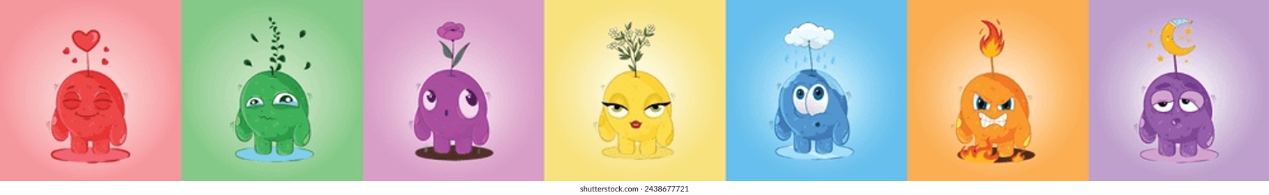 Set of cartoon funny Colored Characters.