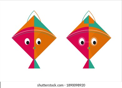 set of cartoon funny cute kites with cartoon expressions isolated on white background.