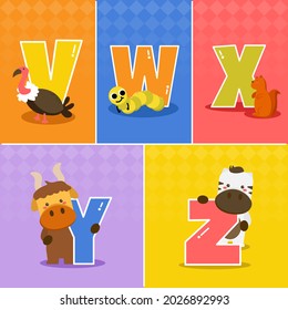 Juego de dibujos animados divertidos diferencia alfabetos ingleses de jardines de infancia o preescolar, ilustración vectorial