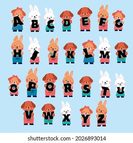 Set of cartoon funny difference english Alphabets of kindergarteners or preschool, vector illustration