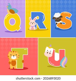 Set of cartoon funny difference english Alphabets of kindergarteners or preschool, vector illustration