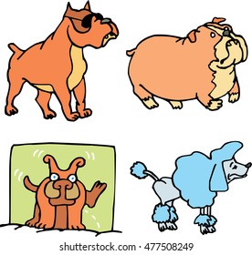 Set of cartoon funny dogs. Vector cartoon illustrations.