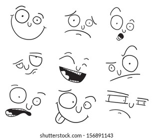 Set of cartoon funny faces with a crooked eye