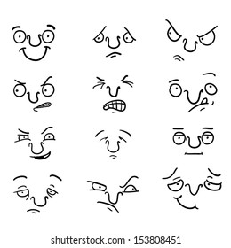 Set of cartoon funny faces with different expressions