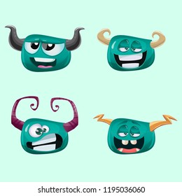 set of cartoon funny faces of monster characters